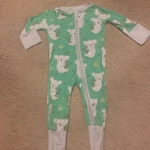 Little Sleepies zip-up footie pajamas in Green Koala size NB